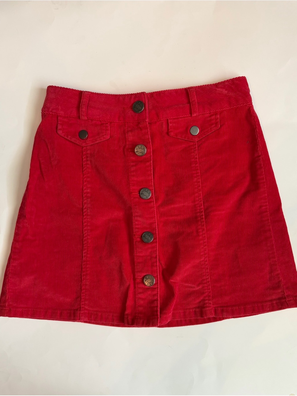 BDG Red Button-Front Corduroy Mini Skirt